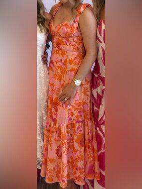 One and Only Collective Orange and Pink Maxi Summer Dress (Women’s Size M)